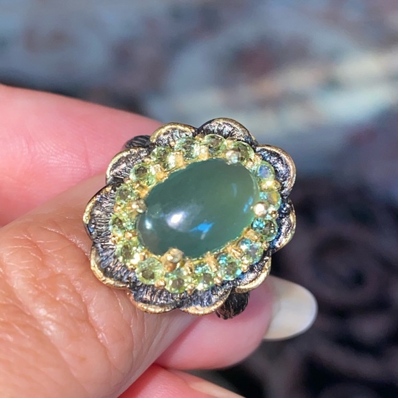 Genuine Chrysoprase Peridot Ring